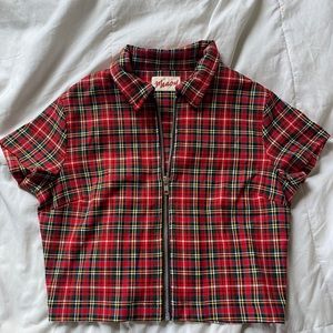 Miaou Raquel Zip Top Red Plaid Tartan Cropped Crop Edgy Punk Zipper Checkered S